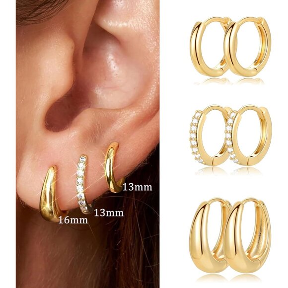 9 Pairs Small Gold/Silver Hoop Huggie Earrings Set for Women, 14K Gold Plated Ch - Picture 3 of 6